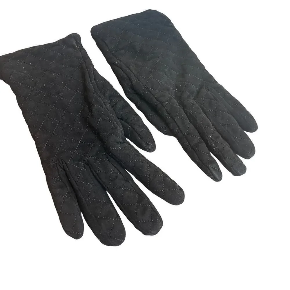 COACH Black Suede Quilted Women’s Gloves w Cashmere Lining